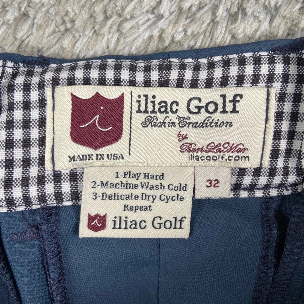 iliac Golf Pants Men 34x32 Blue Performance Gingham Trim Luxury Country Club USA
